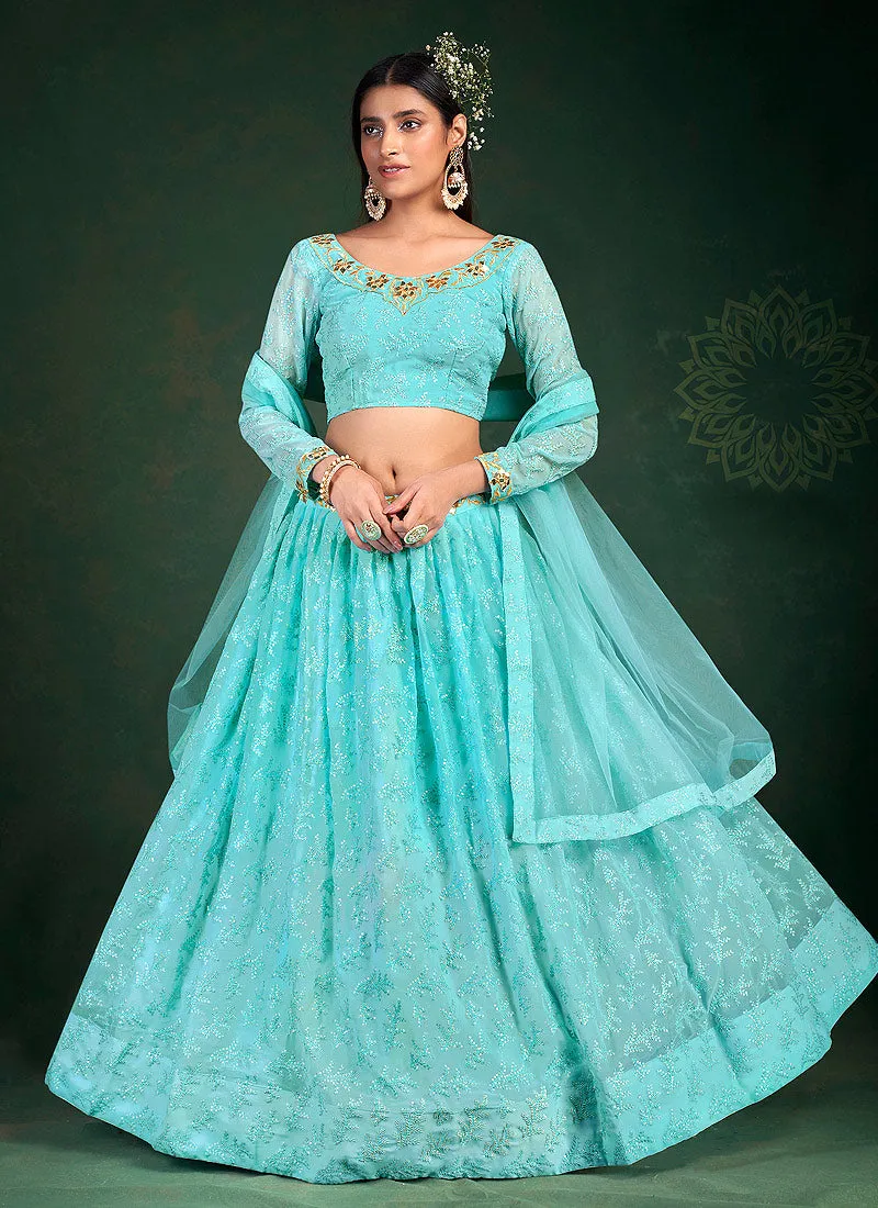Light Blue Embroidered Stylish Lehenga Choli