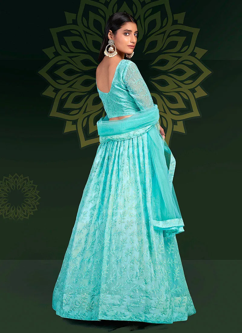 Light Blue Embroidered Stylish Lehenga Choli