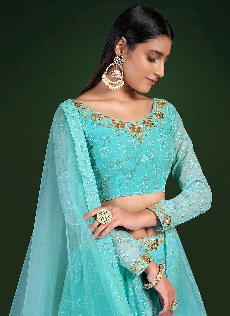 Light Blue Embroidered Stylish Lehenga Choli