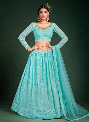 Light Blue Embroidered Stylish Lehenga Choli