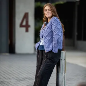 Liz Alig Women’s Small Chunky Nepali Wool Button Cardigan Sweater Periwinkle