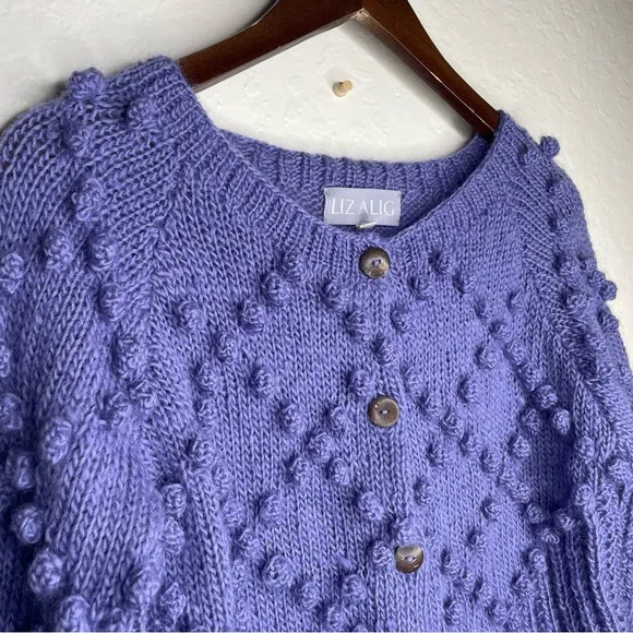 Liz Alig Women’s Small Chunky Nepali Wool Button Cardigan Sweater Periwinkle