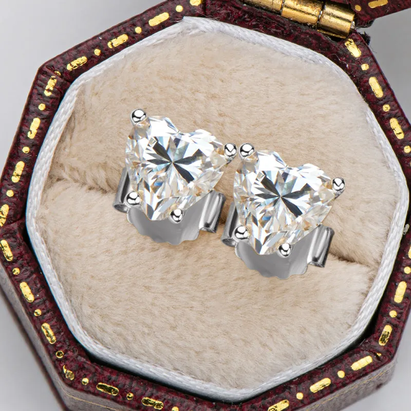 Love Heart Shaped Moissanite Diamond Stud Earrings