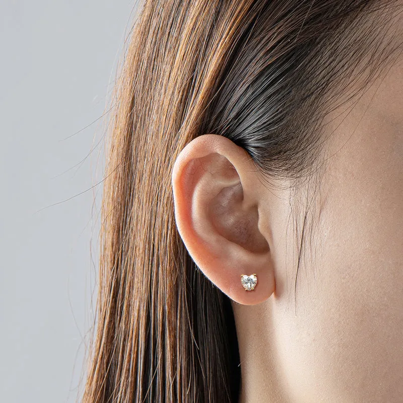 Love Heart Shaped Moissanite Diamond Stud Earrings