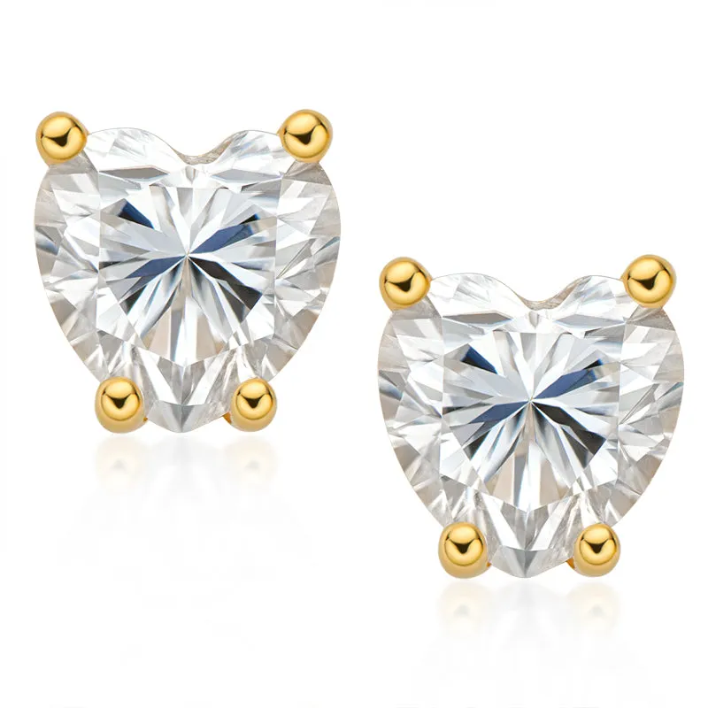 Love Heart Shaped Moissanite Diamond Stud Earrings