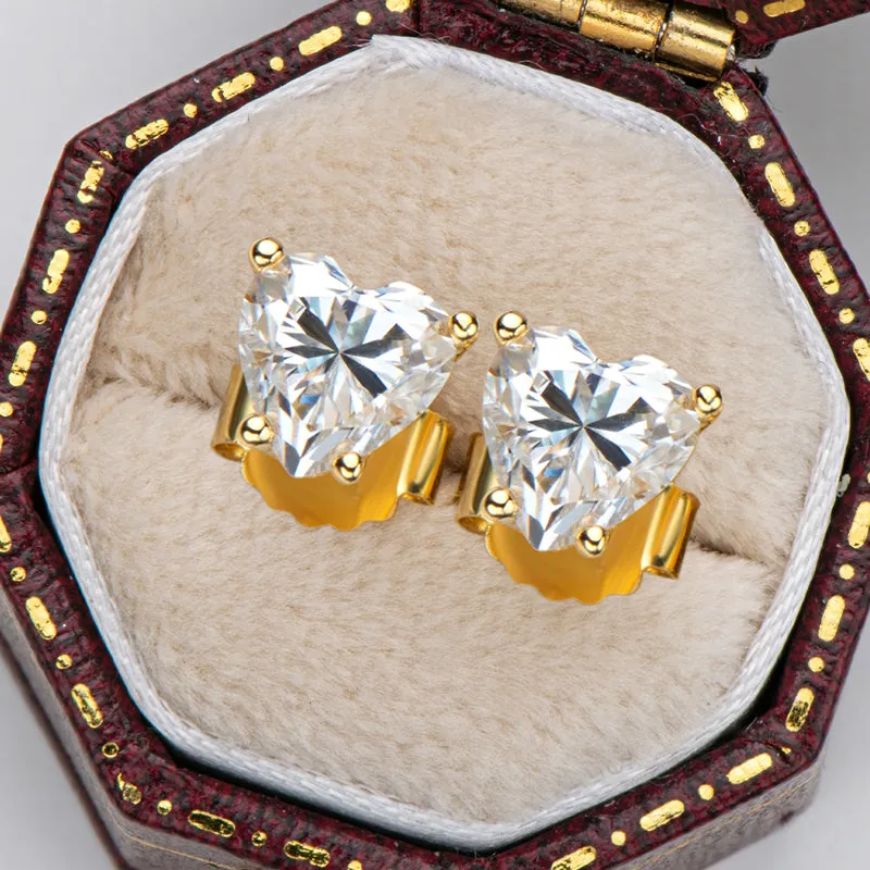 Love Heart Shaped Moissanite Diamond Stud Earrings