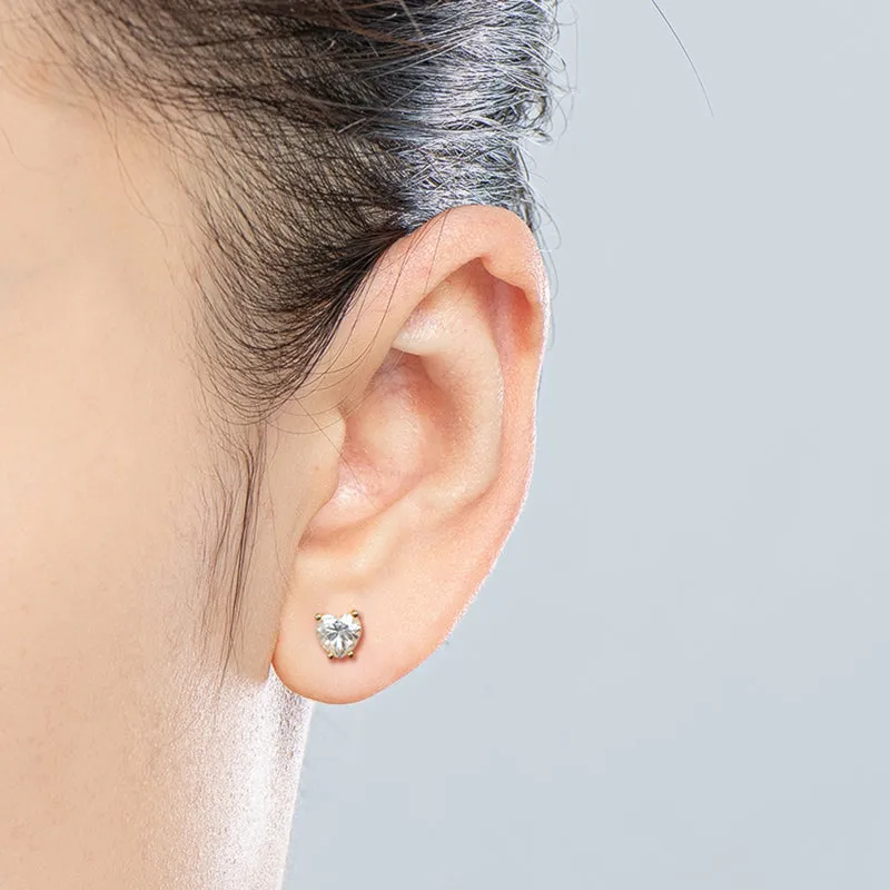 Love Heart Shaped Moissanite Diamond Stud Earrings