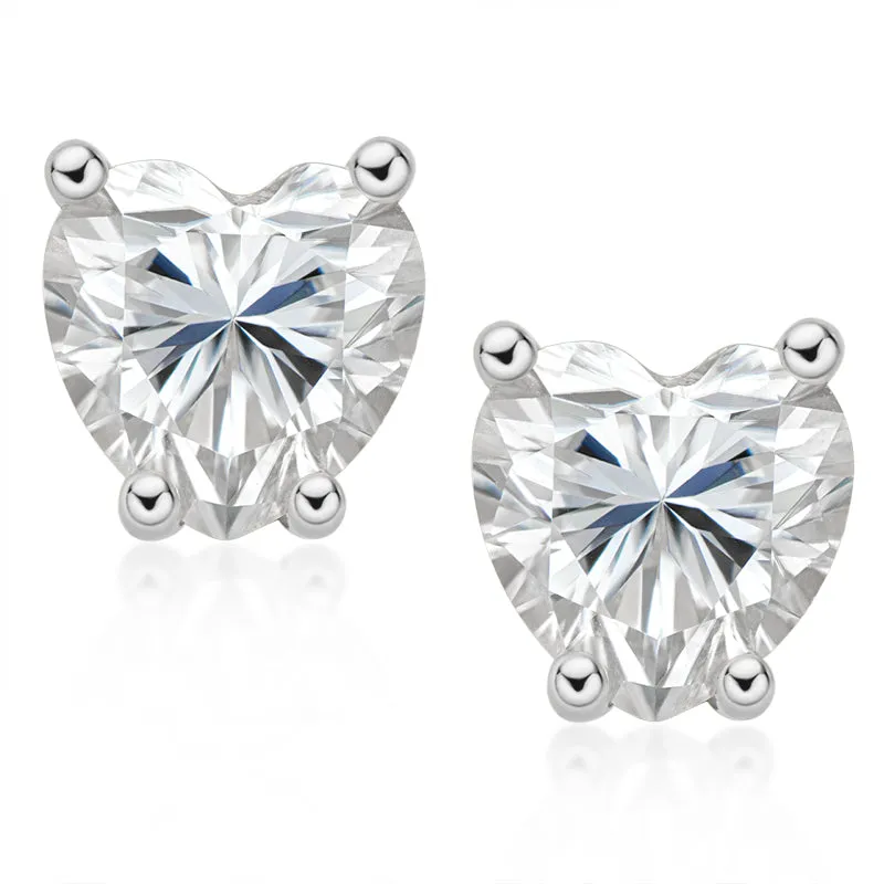 Love Heart Shaped Moissanite Diamond Stud Earrings