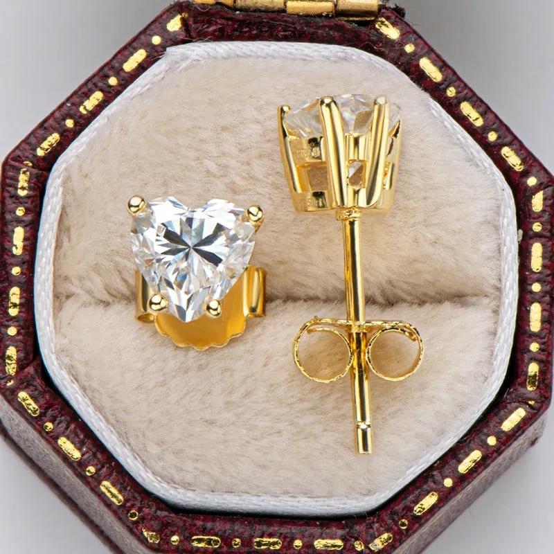 Love Heart Shaped Moissanite Diamond Stud Earrings