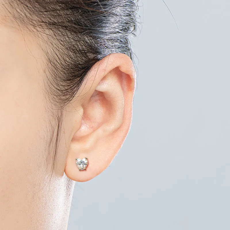 Love Heart Shaped Moissanite Diamond Stud Earrings