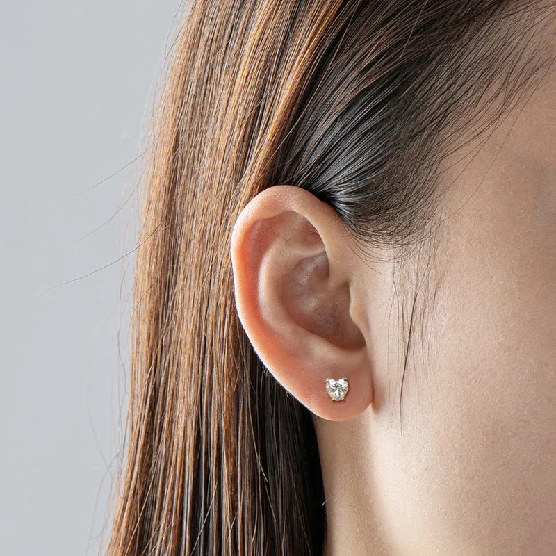 Love Heart Shaped Moissanite Diamond Stud Earrings