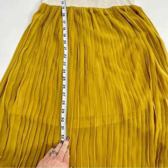 LUCY PARIS NWT Pleated Halter Goldie Maxi Dress Backless Gold Yellow Beige Small