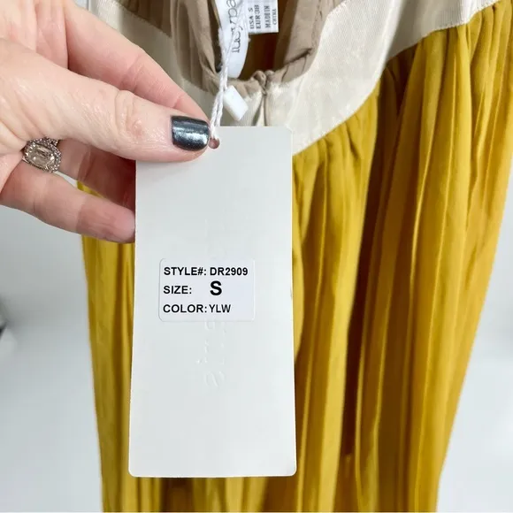 LUCY PARIS NWT Pleated Halter Goldie Maxi Dress Backless Gold Yellow Beige Small