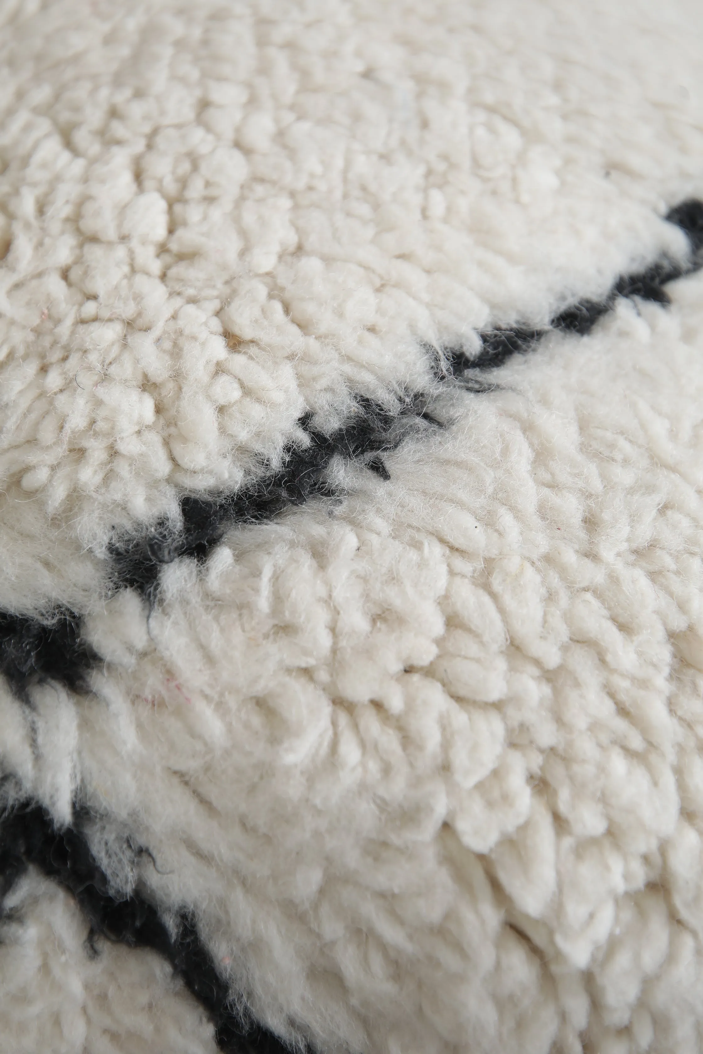 Luxurious Moroccan Wool Pillow in Cream with Black Accent - 16.5 x 22 Inches