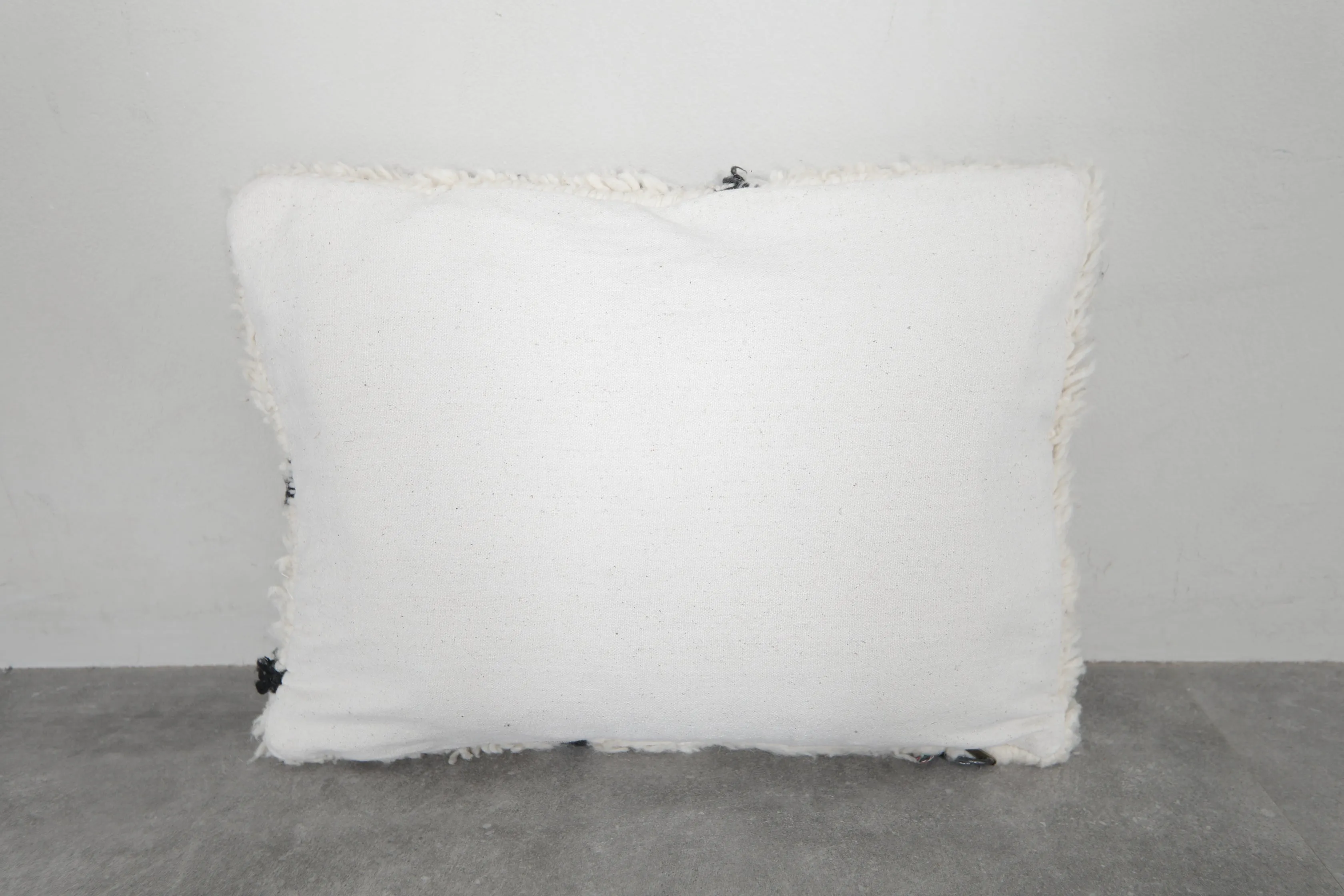 Luxurious Moroccan Wool Pillow in Cream with Black Accent - 16.5 x 22 Inches