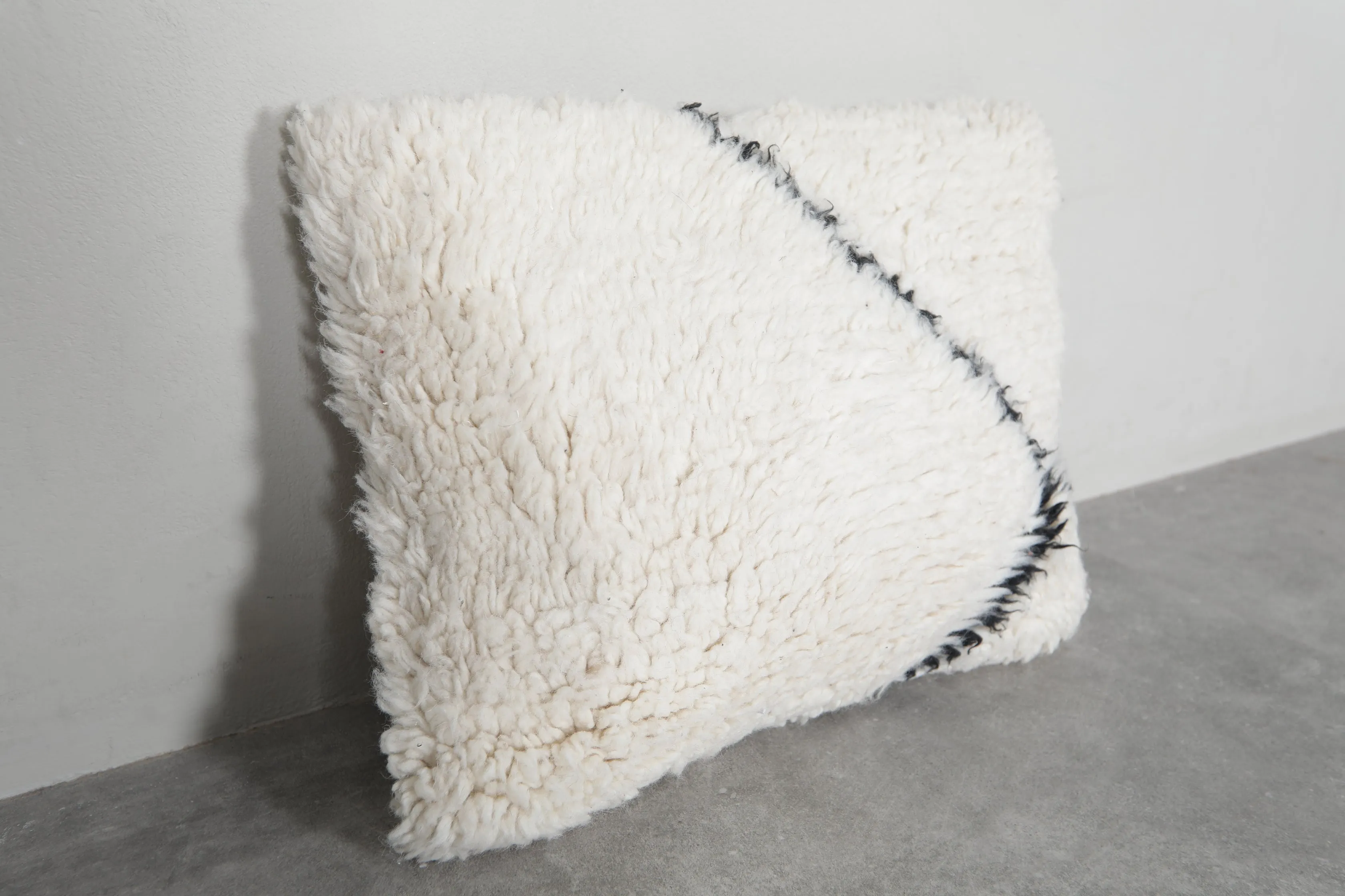 Luxurious Moroccan Wool Pillow in Cream with Black Accent - 16.5 x 22 Inches