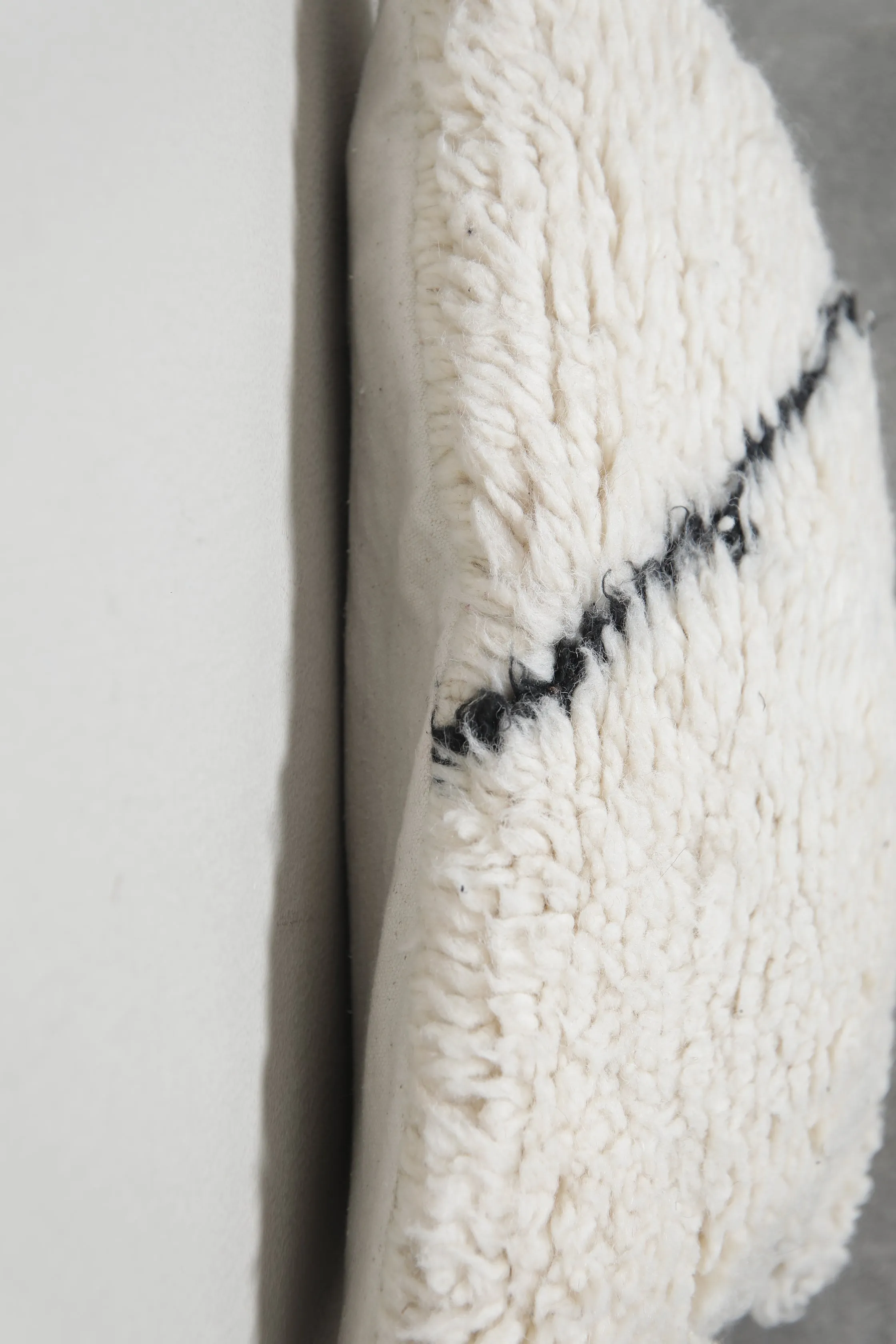 Luxurious Moroccan Wool Pillow in Cream with Black Accent - 16.5 x 22 Inches