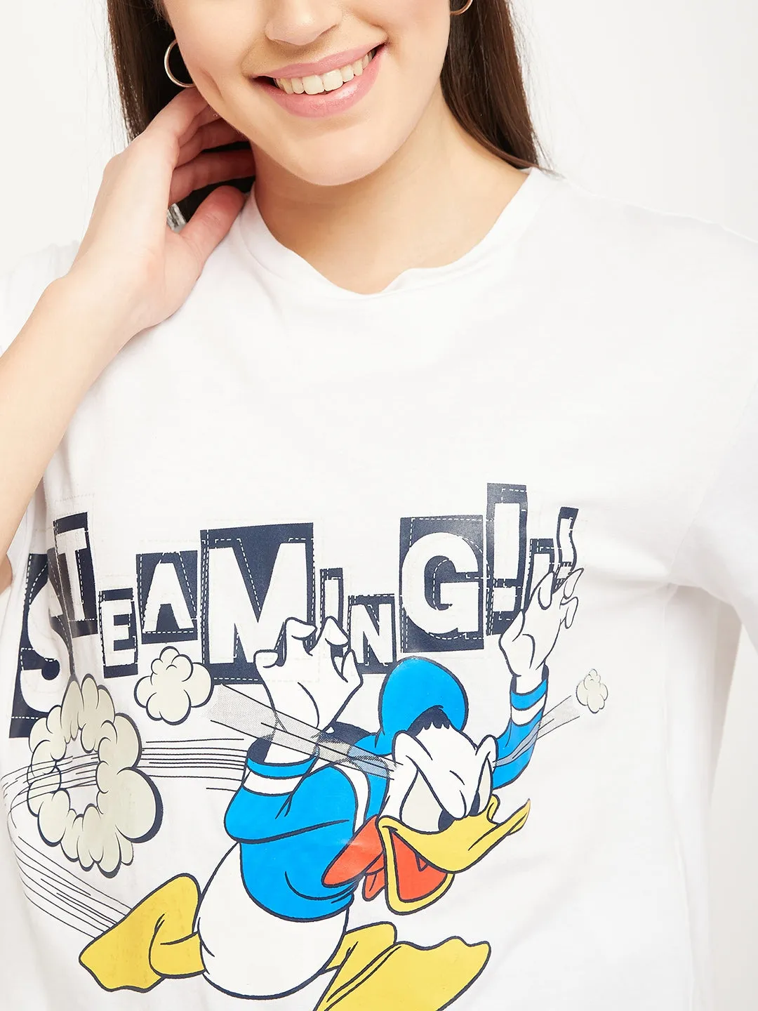 Madame Disney Donald Duck White Printed Top