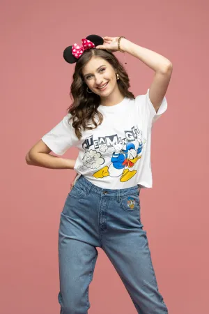 Madame Disney Donald Duck White Printed Top