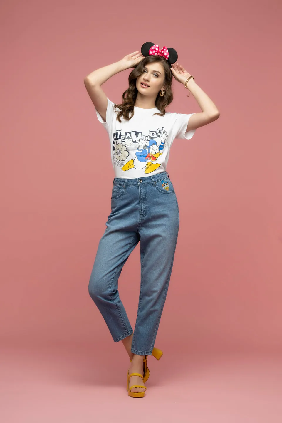 Madame Disney Donald Duck White Printed Top