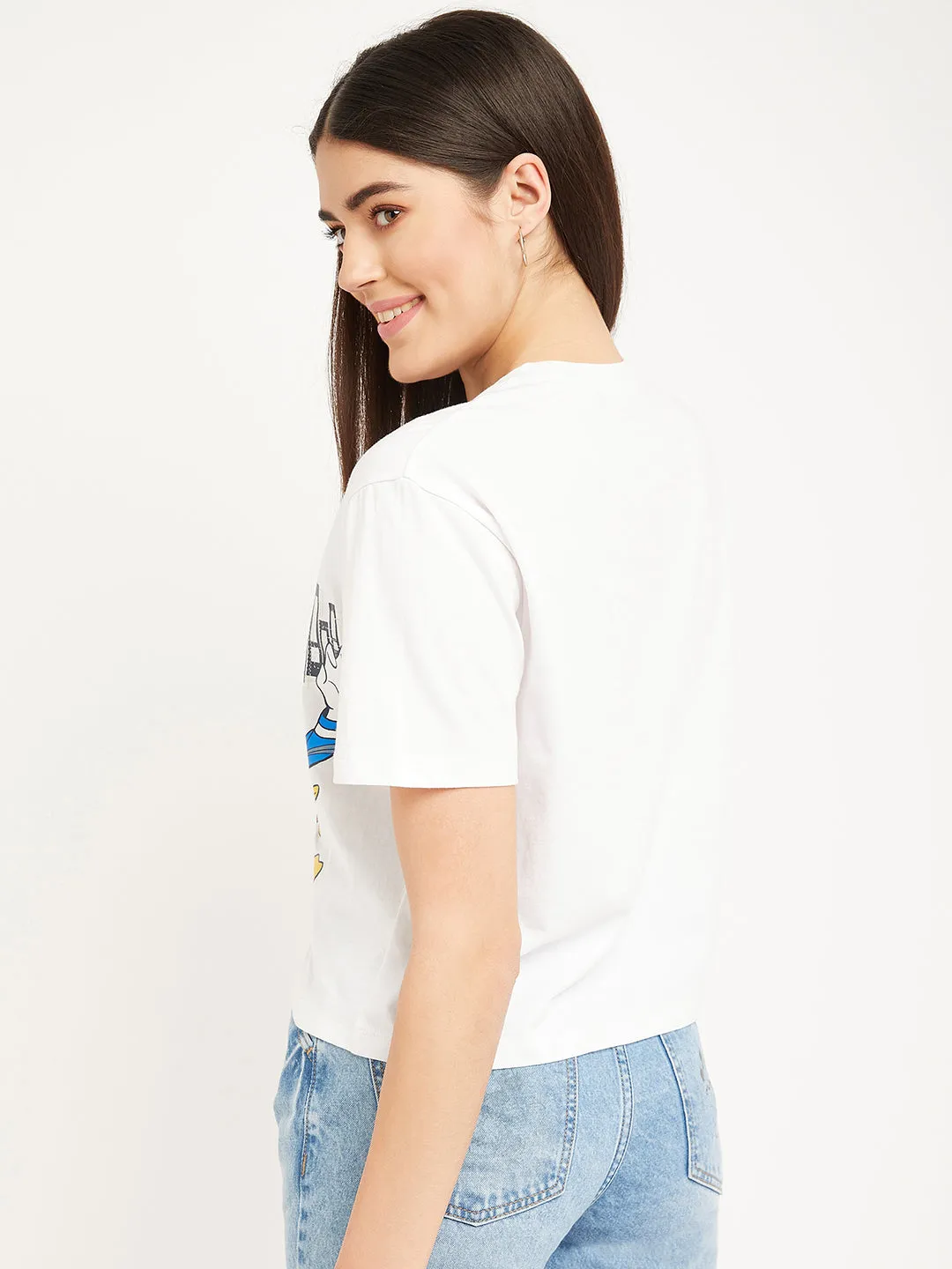 Madame Disney Donald Duck White Printed Top