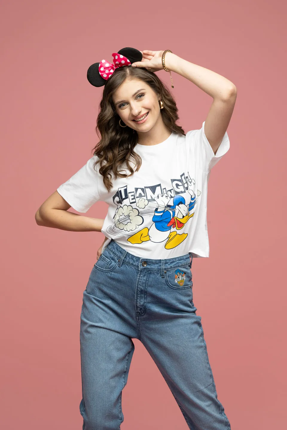 Madame Disney Donald Duck White Printed Top
