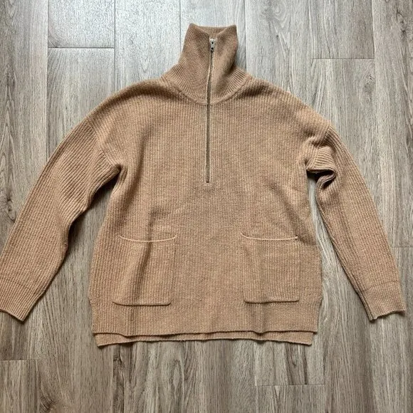Madewell Merino Wool Blend Glenbrook Half-Zip Pullover Sweater Camel Brown XS