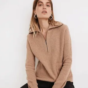 Madewell Merino Wool Blend Glenbrook Half-Zip Pullover Sweater Camel Brown XS
