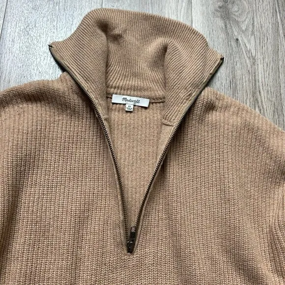Madewell Merino Wool Blend Glenbrook Half-Zip Pullover Sweater Camel Brown XS