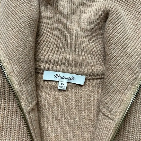Madewell Merino Wool Blend Glenbrook Half-Zip Pullover Sweater Camel Brown XS