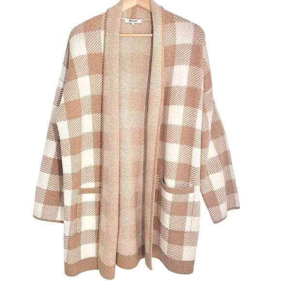 Madewell Minetta Sweater Coat in Buffalo Check Merino Wool | Beige Cream | SZ M
