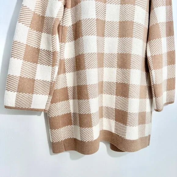Madewell Minetta Sweater Coat in Buffalo Check Merino Wool | Beige Cream | SZ M