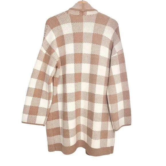 Madewell Minetta Sweater Coat in Buffalo Check Merino Wool | Beige Cream | SZ M