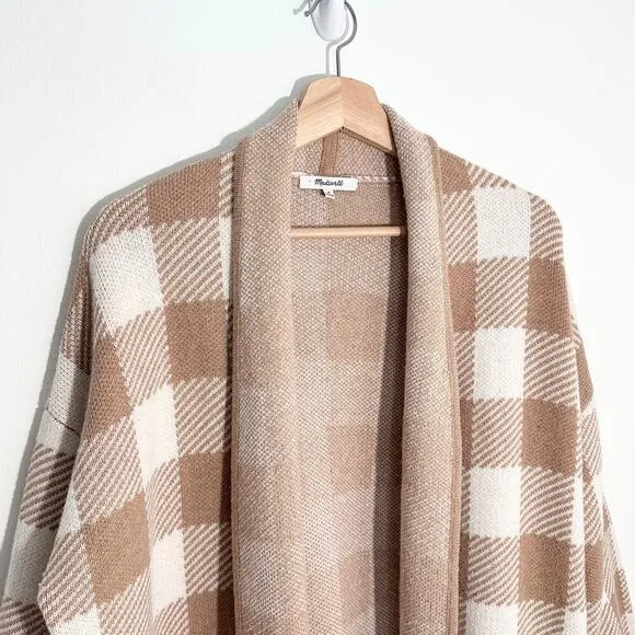 Madewell Minetta Sweater Coat in Buffalo Check Merino Wool | Beige Cream | SZ M