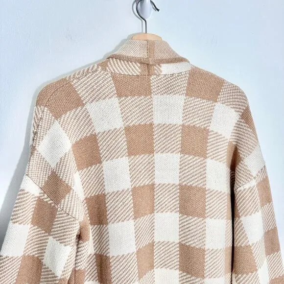 Madewell Minetta Sweater Coat in Buffalo Check Merino Wool | Beige Cream | SZ M