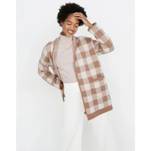 Madewell Minetta Sweater Coat in Buffalo Check Merino Wool | Beige Cream | SZ M
