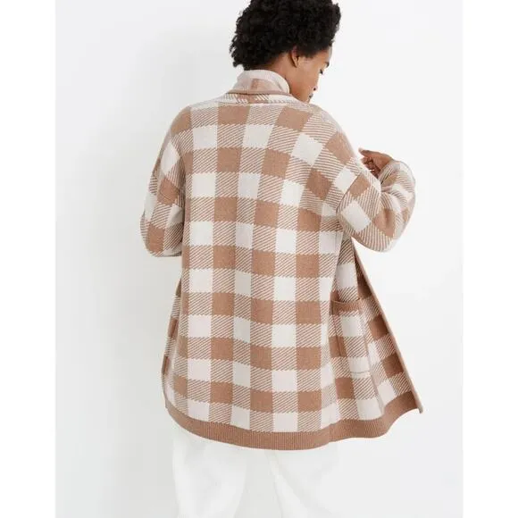 Madewell Minetta Sweater Coat in Buffalo Check Merino Wool | Beige Cream | SZ M