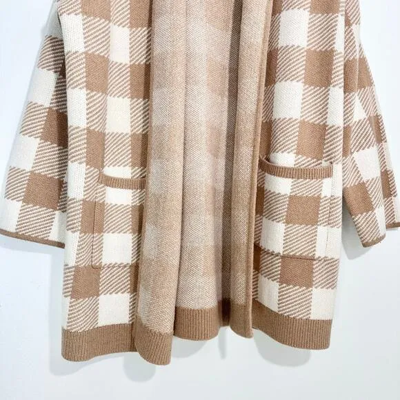Madewell Minetta Sweater Coat in Buffalo Check Merino Wool | Beige Cream | SZ M