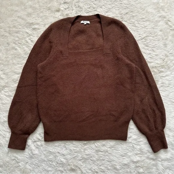 Madewell Sweater Plus Melwood Square-Neck Pullover in Coziest Yarn Brown 1X