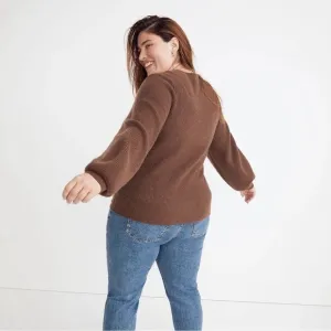 Madewell Sweater Plus Melwood Square-Neck Pullover in Coziest Yarn Brown 1X