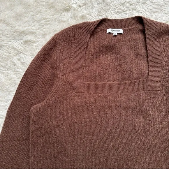 Madewell Sweater Plus Melwood Square-Neck Pullover in Coziest Yarn Brown 1X