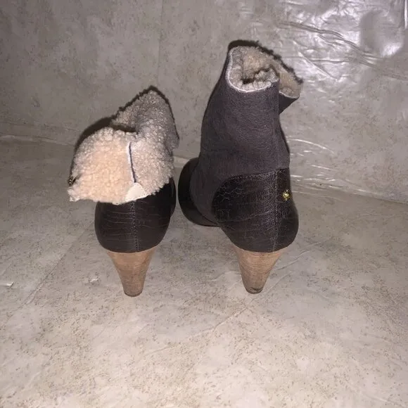 Matt Bernson Minx Brown Fold-over Zipper Booties Faux Fur Women's Size 9.5