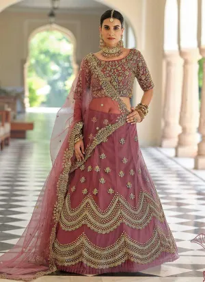 Mauve Heavy Floral Embroidered Stylish Wedding Lehenga