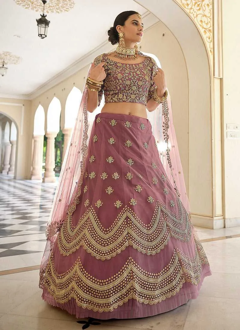 Mauve Heavy Floral Embroidered Stylish Wedding Lehenga