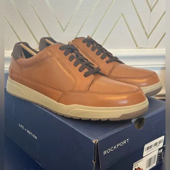 Men's Rockport Bronson LTT Lace to Toe Cognac Leather Sz 9W