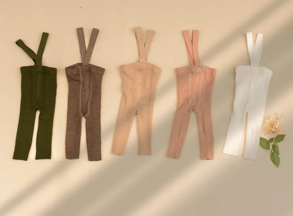 Merino Blend Tights with Braces - Greige