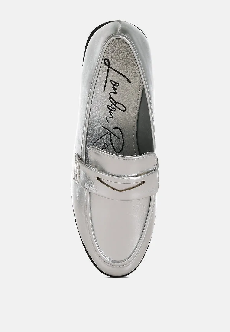Metallic Faux Leather Flat Loafers By RUW
