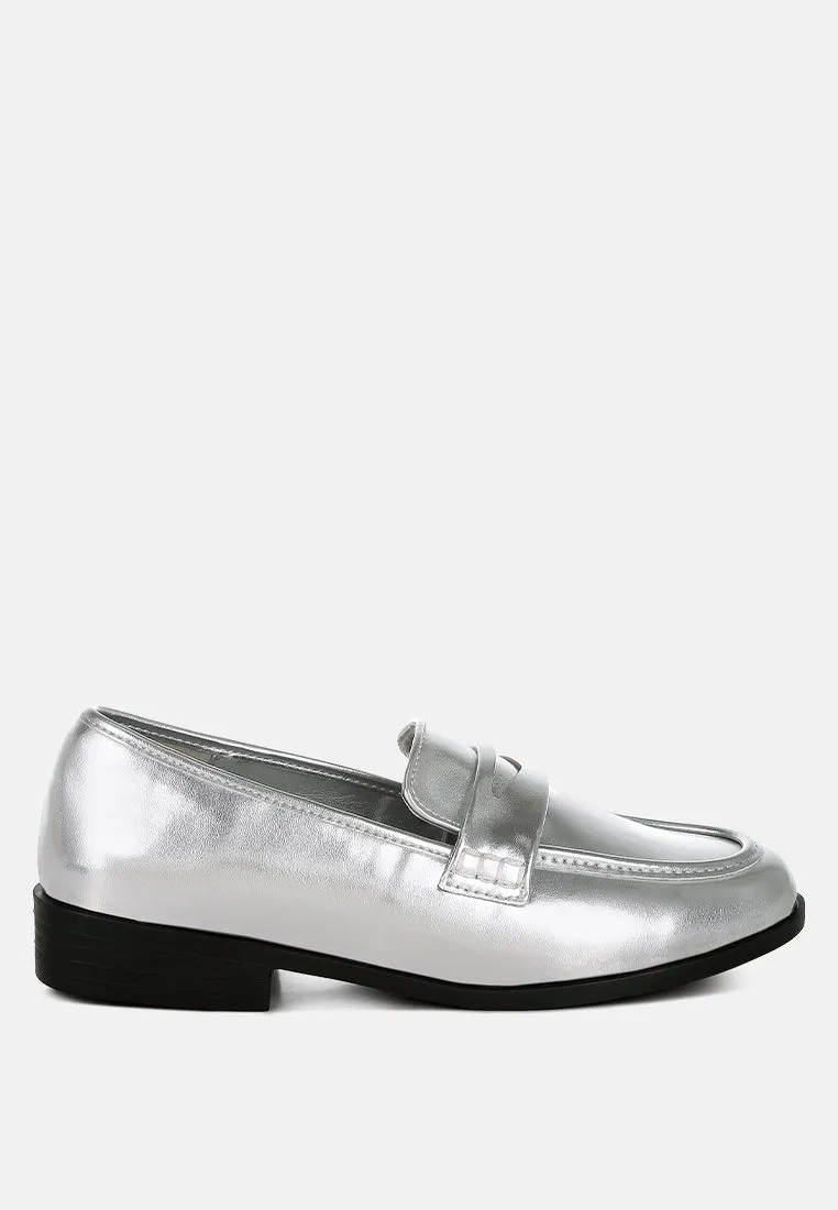 Metallic Faux Leather Flat Loafers By RUW