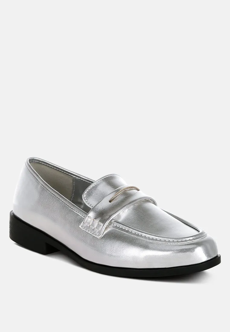 Metallic Faux Leather Flat Loafers By RUW