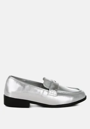 Metallic Faux Leather Flat Loafers By RUW
